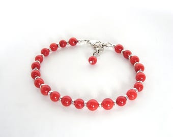 Red Coral Bracelet: Sterling Silver, Adjustable Length