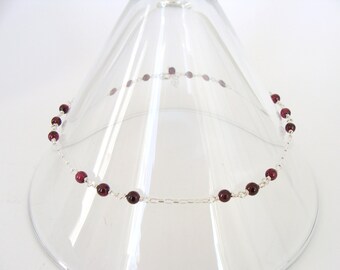 Garnet anklet, large, 10.5-11.5 inches, dainty, sterling silver, genuine garnet, adjustable, handmade, summer jewelry