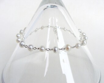 Handmade Pearl Anklet, Swarovski Crystal Accent, Sterling Silver Chain