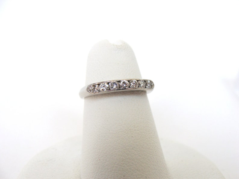 Diamond band, Art Deco anniversary wedding ring, platinum, sizeable, 7 stone, vintage ring, half eternity, stacking ring image 4