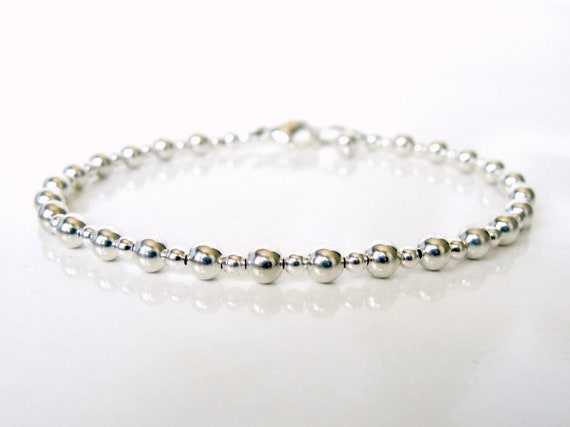 ブレスレット SCUDO garden plain pearl beads bracelet SBP.1B Sterling Silver Bead Bracelet, Great Solo or Layered Stacked