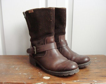 Vintage leather boots, women's brown booties, size 9, ladies boots, short shank, Pikolinos brand, gently used