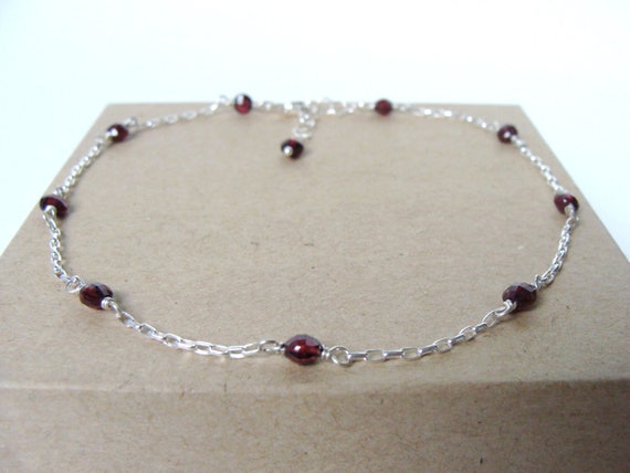 Genuine Garnet Bracelet Adjustable Sterling Silver Handmade Genuine Garnet Bracelet Adjustable Sterling Silver Handmade
