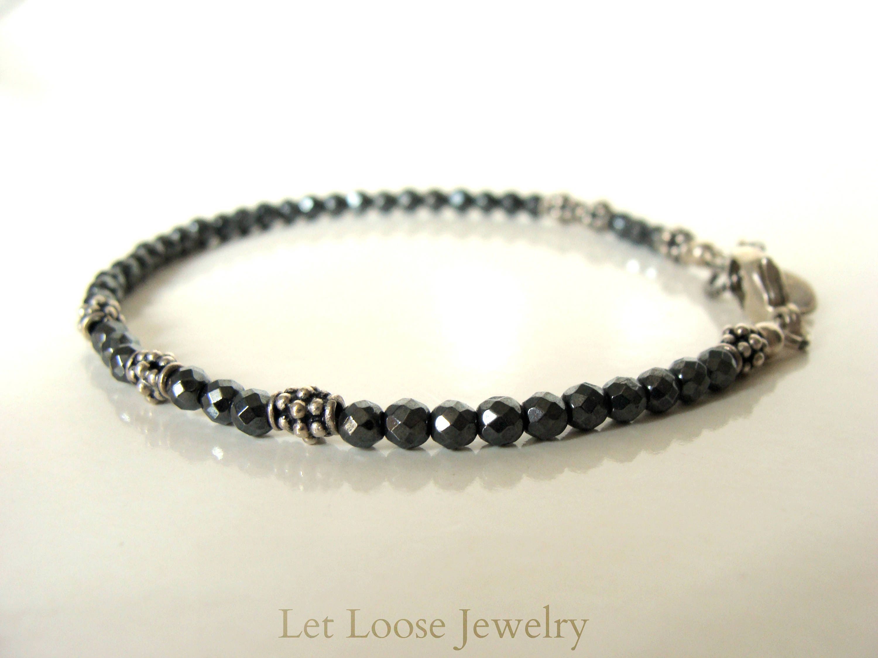 Hematite bracelet genuine gemstones and sterling silver Etsy