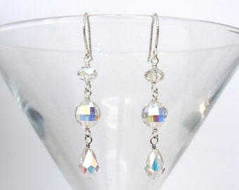 Long crystal earrings, Swarovski crystal drops, sterling silver, super sparkle, handmade