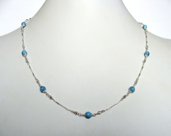 Turquoise chain, sterling silver turquoise necklace, station chain, 19.25 inches, handmade