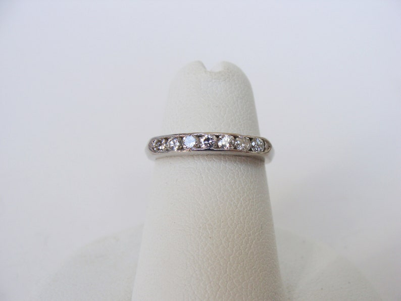 Diamond band, Art Deco anniversary wedding ring, platinum, sizeable, 7 stone, vintage ring, half eternity, stacking ring image 6