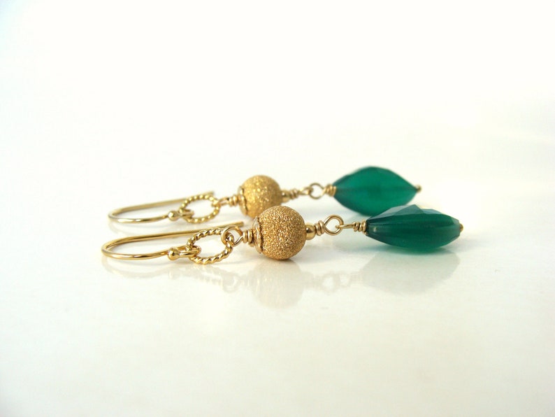 elegant lux combination Green onyx gold earrings style everyday to event 14kt gold-fill with genuine stones Let Loose Jewelry handmade