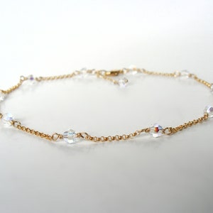 Gold crystal anklet, sparkly Swarovski crystals goldfill, dainty, adjustable, handmade, Let Loose Jewelry