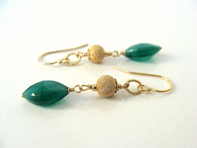 elegant lux combination Green onyx gold earrings style everyday to event 14kt gold-fill with genuine stones Let Loose Jewelry handmade
