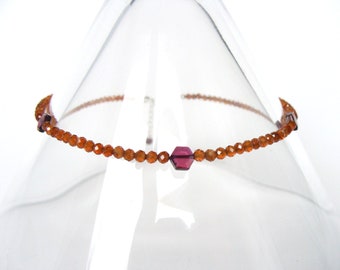 Garnet anklet, skinny gemstone strand ankle bracelet, orange and red garnets, sterling silver, 9-10 inches, handmade