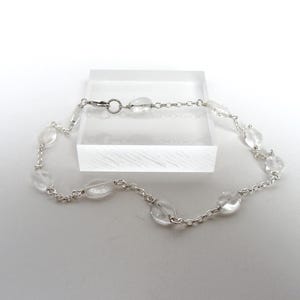 Sterling silver rock crystal anklet, 10.5 inches, flat oval-ish nuggets, clear stones, summer jewelry, handmade
