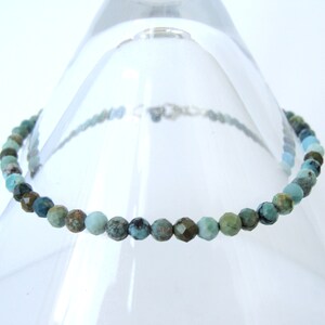 Turquoise bracelet, dainty skinny faceted turquoise sterling silver stack bracelet, handmade, Let Loose Jewelry, everyday style