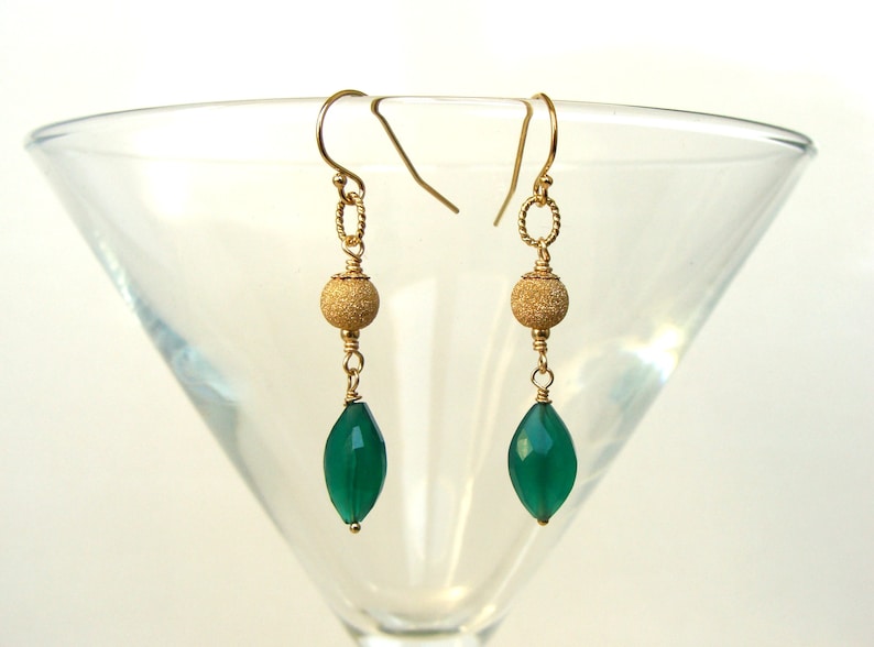elegant lux combination Green onyx gold earrings style everyday to event 14kt gold-fill with genuine stones Let Loose Jewelry handmade