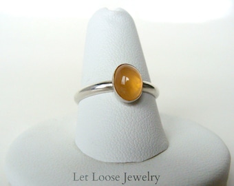 Handmade Peach Moonstone Sterling Silver Ring, Size 8.25, Stacking Band