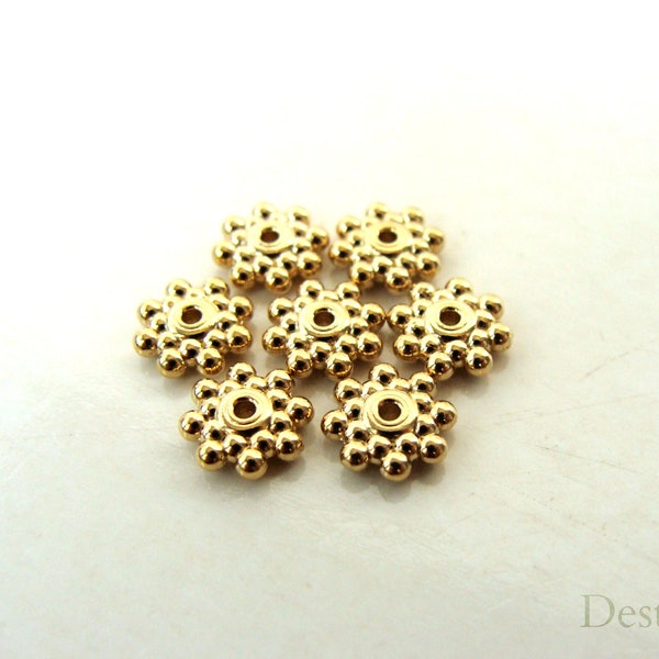 Vermeil spacer beads, quality 14k over sterling vermeil Bali style spacers, 6mm, priced per spacer, destash jewelry making supplies