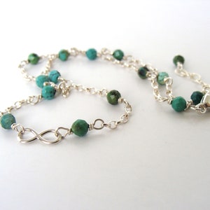 Turquoise anklet, dainty feminine, sterling silver, large size, 11-12 inches, infinity, handmade