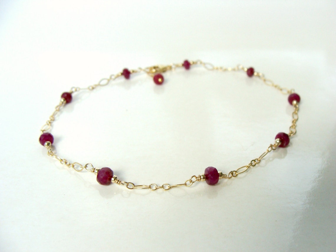 Dainty Gold Ruby Anklet Handmade Original Genuine Ruby Etsy