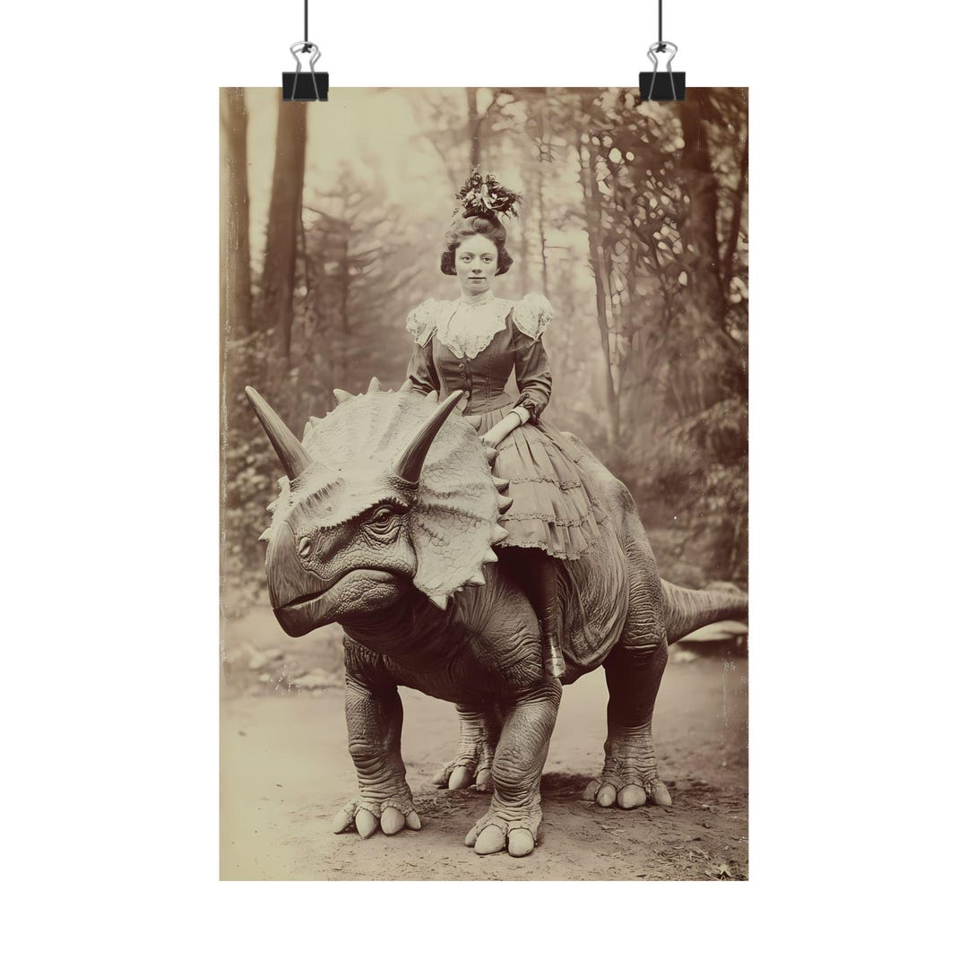 Triceratops Rider Premium Matte Paper Poster, Victorian Vintage, Gothic ...