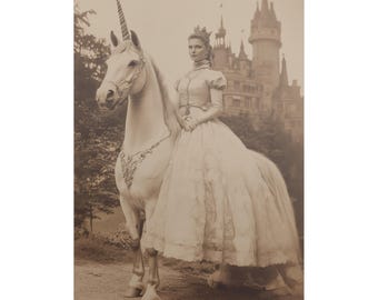 Princess and Unicorn Victorian Gothic Poster Print, Fantasy Photo Matte Paper