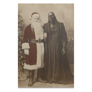 Santa and Lich Victorian Gothic Poster Print, Spooky Christmas Art