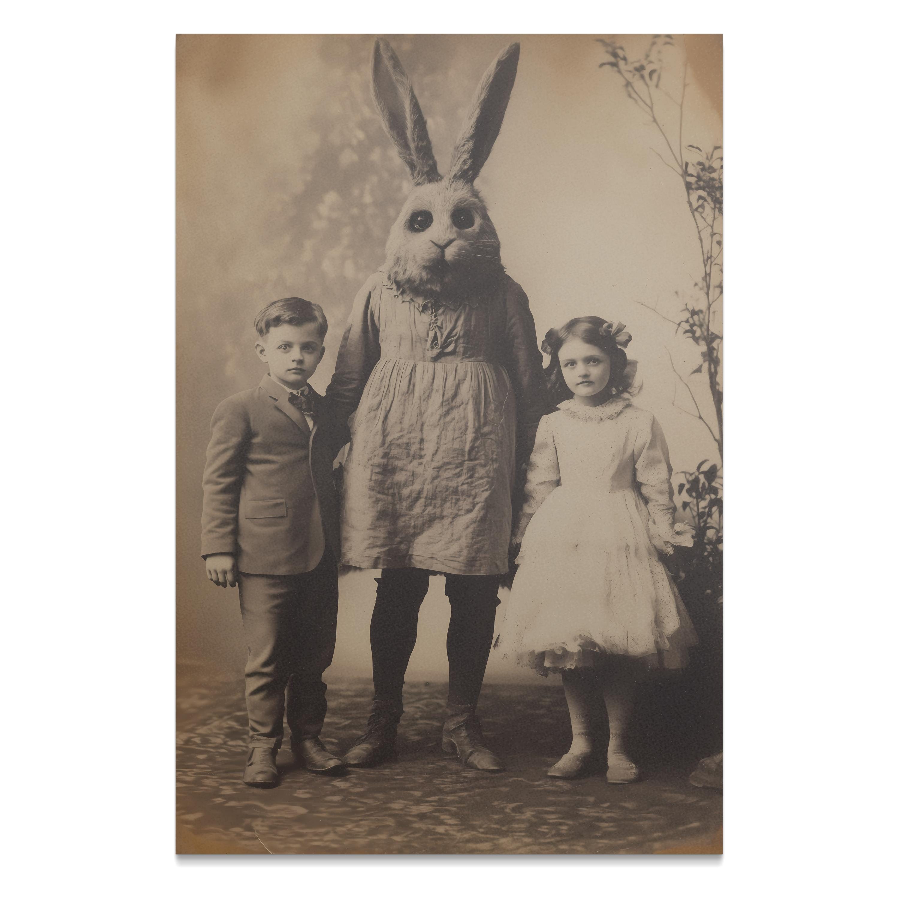 Smile for the Easter Bunny Premium Matte/Glossy Paper Poster, Victorian Vintage, Gothic Spooky, Art Poster Print, Cryptid Photo