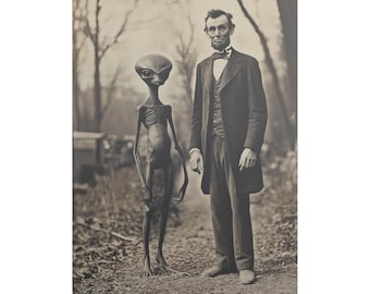 Lincoln Meets Alien Victorian Gothic Poster Print, Spooky Fantasy Art