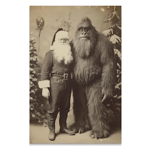 Póster de Papá Noel y Pie Grande en papel mate/brillante premium, estilo victoriano vintage, gótico espeluznante, impresión artística, foto navideña