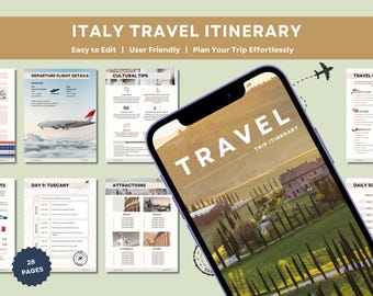 Italien Reiseplan | Vollständig anpassbare digitale Vorlage | Bearbeitbar in Canva | Ihr idealer Italien-Reiseführer