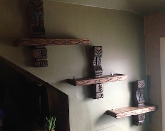 Set of three witco style hand carved mug wood tiki shelves