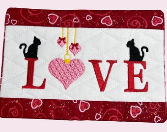 Embroidered Heart Mug Rug Padded Cotton Fabric Coaster