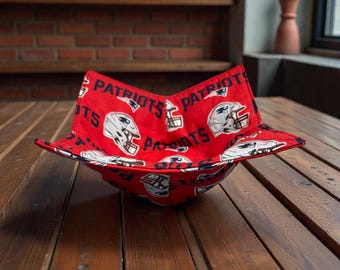 New England Patriots Bowl Cozy Reversible Microwave Bowl Holder Handmade Cotton Soup and Snack Cozy NCAA Team Fan Gift