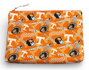 Zipper Pouch College Football Fabric Choose One  11” x 8” Cosmetic Bag School Supplies Travel Pouch Hand Crafted NCAA