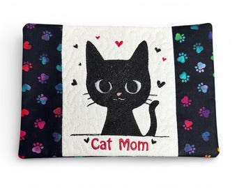 Embroidered Black Cat Mom Mug Rug
