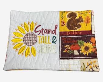 Embroidered Mug Rug Fall Sunflower Cotton Coaster