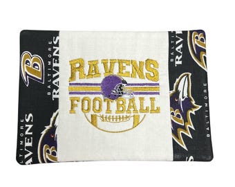 Baltimore Ravens Mug Rug NFL Fabric Quilted Coaster Handcrafted Reversible Coffee Mat Purple & Black Football Fan Gift