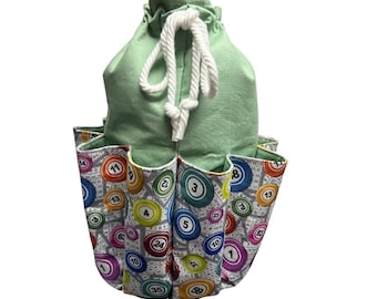 Handcrafted Bingo Dauber Bag Drawstring Tote with 10 Pockets