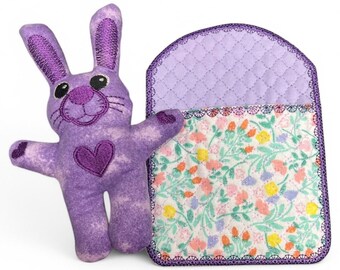 Handmade Bunny Plush Toy with Floral Quilted Sleeping Bag