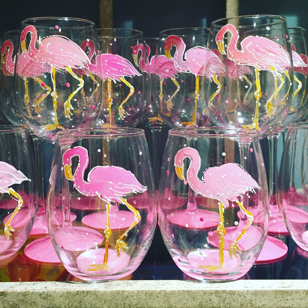 Flamingo Wine Glasses set of 4 Etsy