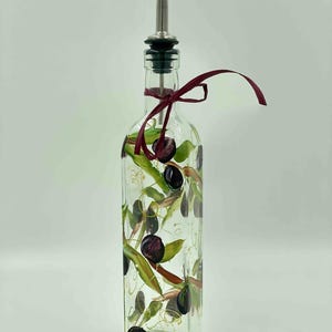 Hand Painted Olive Oil Bottle, Olive Branch