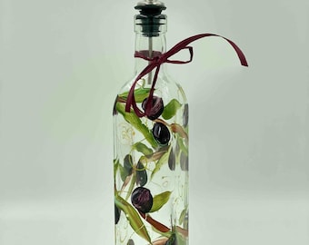 Hand Painted Olive Oil Bottle, Olive Branch