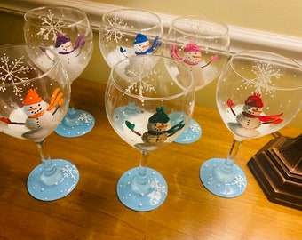 Frosty Hand Painted Wine Glasses (set of 6)