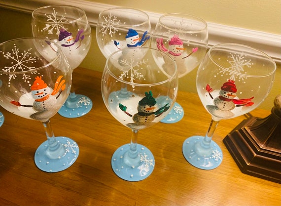 Frosty Hand Painted Wine Glasses set of 4 