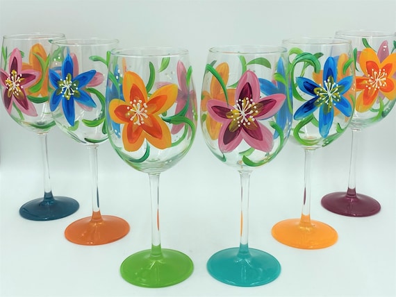 Colored Stemless Wine Glass Set of 6, Vibrant Splash Wine Glasses