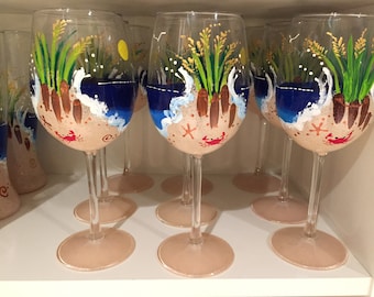 Sandy Beach Hand Painted Glasses (set of 4)
