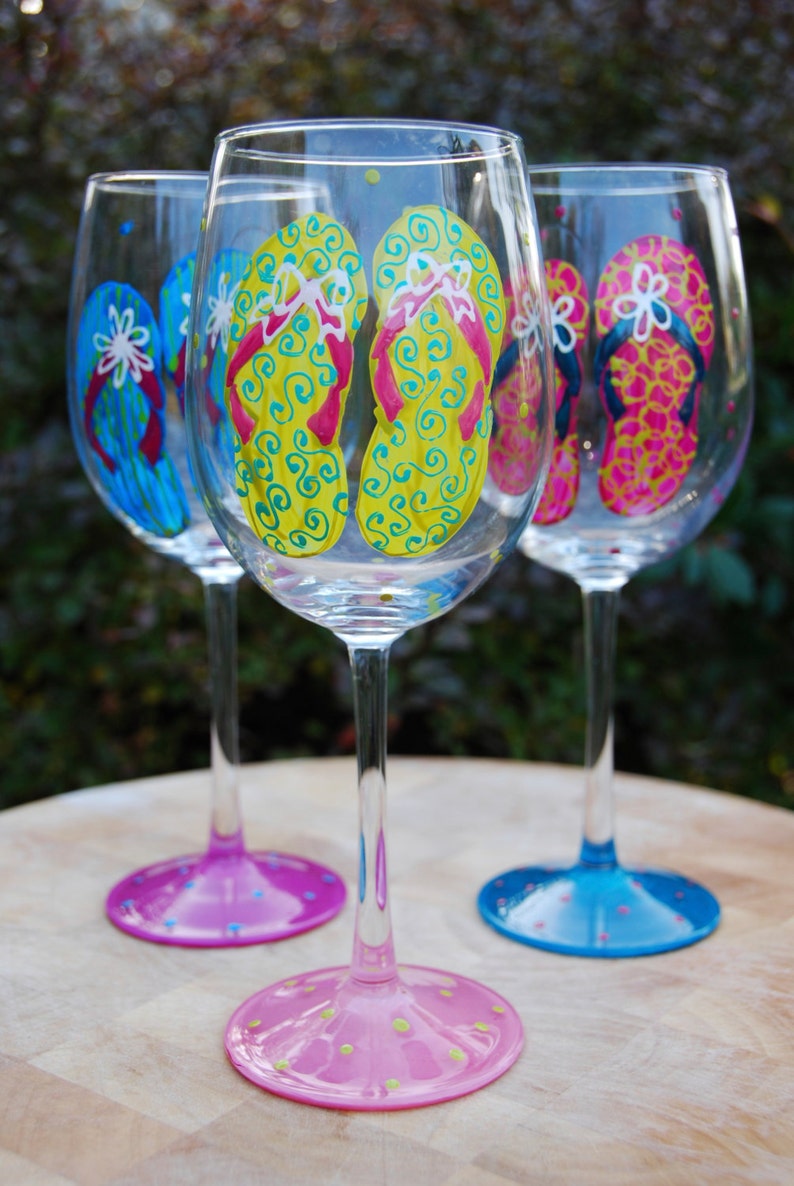 Flip Flop Hand Painted Wine Glasses Set of 4 Etsy