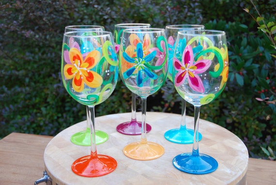 Splash Hand Painted Wine Glasses set of 6 