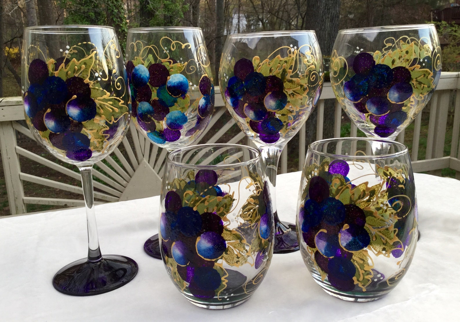 Big Grape Hand Painted Wine Glasses set of 4 Etsy