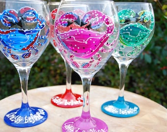 Crabby before Vino Hand Painted Wine Glasses (set of 4)