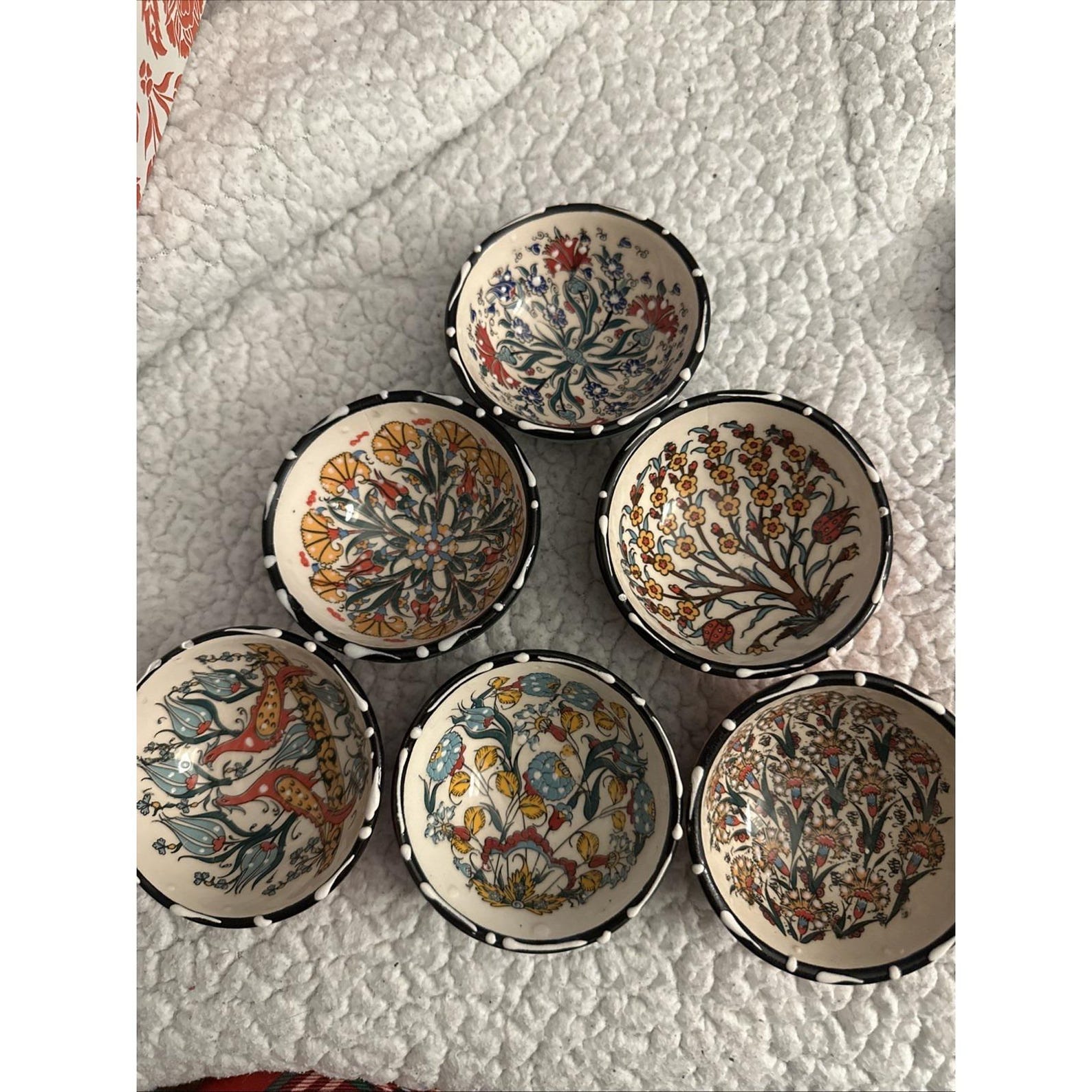 6 Hand Painted Ceramic Turkish Greek Arabic Ceramic Snack Dipping Bowls